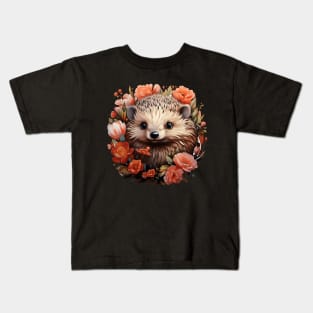 Hedgehog colorful floral Illustration Kids T-Shirt